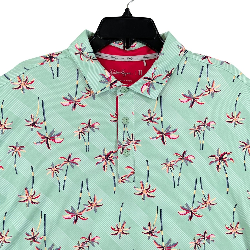 Walter Hagen Performance Golf Polo Mens XL Mint Palm Tree Print